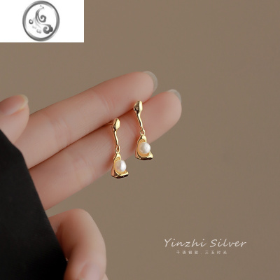 JiMiS925银珍珠耳环女高级轻奢2023新款耳钉耳坠小众设计感耳饰品