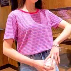 夏季条纹短袖T恤女新款韩版打底衫女式上衣大码女装