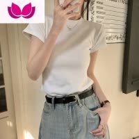 七斓白色正肩显瘦气质短袖t恤女2023夏季新款设计感修身圆领打底上衣