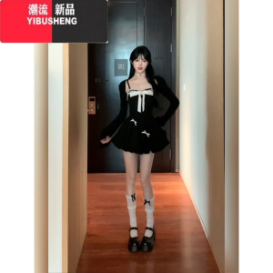 YIBUSHENG大码甜辣妹富家千金蝴蝶结吊带连衣裙女胖mm纯欲性感显瘦蓬蓬短裙