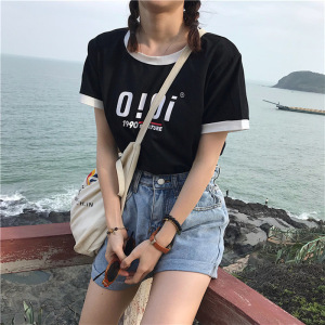 夏季新款女式字母短袖T恤女宽松打底衫上衣韩国女装