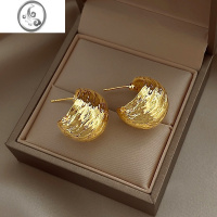 JiMi金属褶皱耳环女小众设计感个性金色耳钉2023年新款潮气质简约耳饰