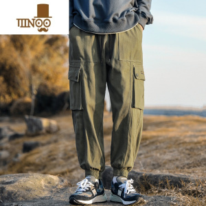 YANXU工装冲锋裤子男冬季加绒加厚大码休闲长裤款潮牌宽松束脚运动