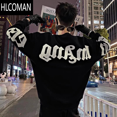 HLCOMAN高级感卫衣男潮牌痞帅长袖T恤上衣服2024新款潮流男装外套