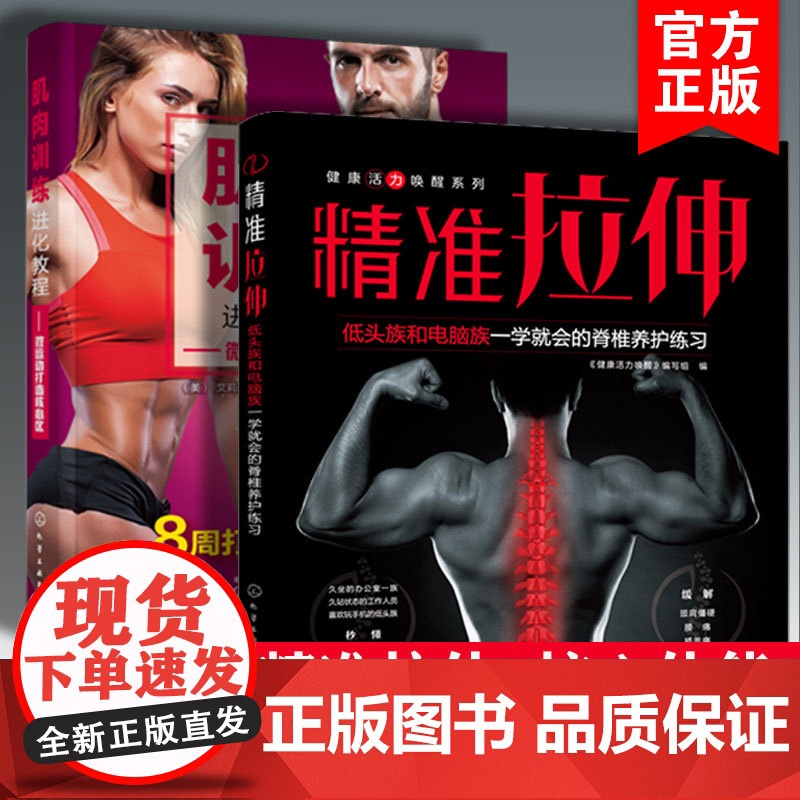 2册 无损健身高效运动 精准拉伸+核心体能 肌肉训练进化教程 微运动打造核心区精准拉伸低头族电脑族一学就会脊椎养护练习书