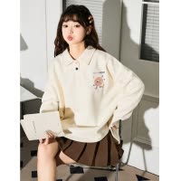 [2.5折价111元]唐狮新款polo衫女春秋长袖卫衣设计感小众宽松百搭白色上衣