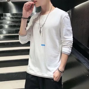 长袖T恤衫男士秋季新款薄款韩版修身圆领字母时尚潮上衣