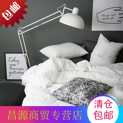 北欧纯白色深灰全棉1.5M床单四件套日式纯色水洗棉1.8M床笠1.2M床