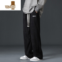 YANXU杏色灯芯绒裤子男士潮牌宽松百搭直筒运动裤男生垂感阔腿裤