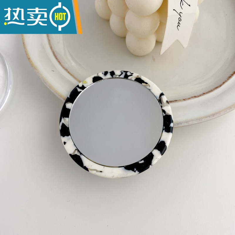 敬平ins风韩国时尚复古醋酸高颜值小镜子便携放包里圆随身化妆镜补妆 奶牛纹-6.5cm便携式用镜