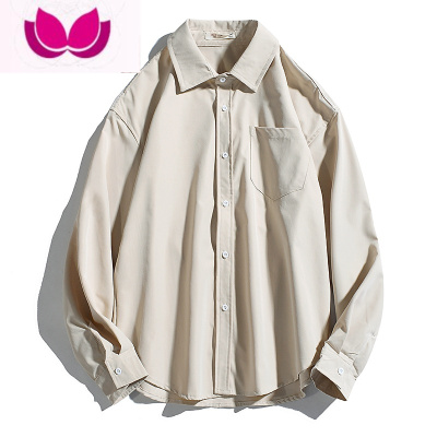 七斓长袖衬衫男女春季宽松百搭纯色工装衬衣韩版潮流休闲文艺上衣服bf