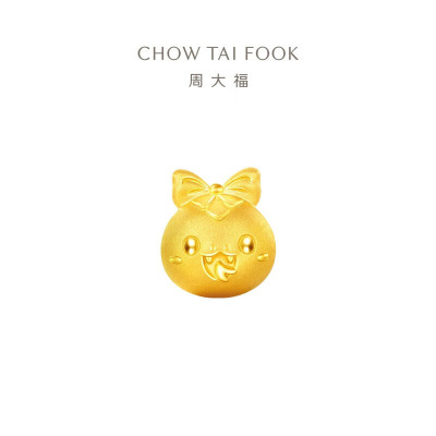 周大福蛇年生肖系列蝴蝶结可爱蛇足金吊坠黄金转运珠女配绳生日礼物 EOR1297