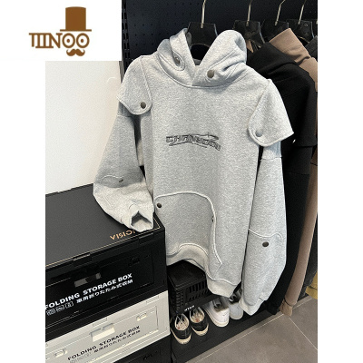 YANXUooohmygo秋季美式刺绣解构连帽卫衣男潮牌宽松感小众休闲上衣