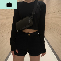 韩版百搭小包包流行简约字母宽带斜挎包个性ins小方包女NEW LAKE 黑色女斜挎包