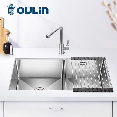 欧琳水槽手工双槽OLWGR9203 台下洗菜盆不锈钢双槽家用 厨房嵌入式洗碗槽