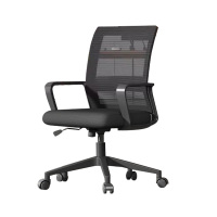 鑫升顺电脑椅家用办公椅舒适久坐网椅会议室椅职员椅弓形椅工学椅学习椅[升级滑轮款]黑框黑网(宽厚腰拖)