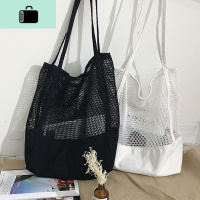网眼镂空手提袋单肩帆布拼接网格网纱包大容量女购物袋网兜沙滩包NEW LAKE女士单肩包