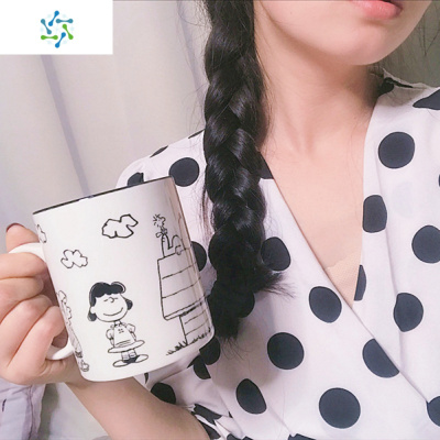 史努比超可爱创意马克杯带盖勺ins韩版少女学生卡通陶瓷牛奶水杯三维工匠