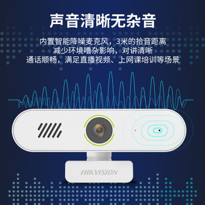 海康威视(HIKVISION)电脑摄像头1080P高清USB免驱带麦克风扬声器摄像机网课家用直播视频会议E12S磨砂白