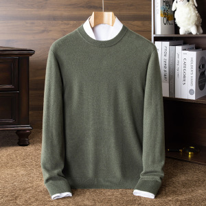 360g100%纯羊毛男士羊毛衫秋冬新款全羊毛圆领纯色打底毛衣男