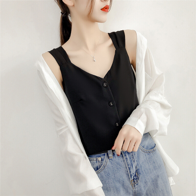 性感百搭宽松外穿雪纺吊带背心女夏小清新内搭短款纯色打底衫港味上衣