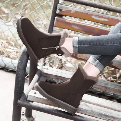 百年纪念长毛绒厚底雪地靴女靴冬季新款侧拉链时尚休闲短靴女棉靴保暖女鞋QL2093