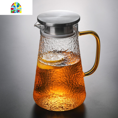 家用凉水壶玻璃可高温冷水壶套装大号容量耐热防爆开水杯果汁 FENGHOU 1.6L细锤纹+4只325Ml锤纹杯