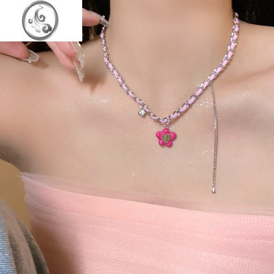 JiMi敲可爱~多巴胺女孩玫粉色花朵项链女甜酷辣妹ins风锁骨链配饰