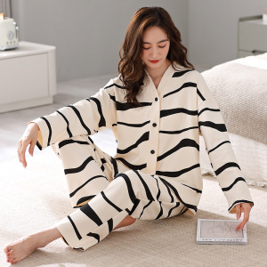 秋冬季女士睡衣棉质和服长袖长裤开衫家居服薄款甜美两件套秋冬款