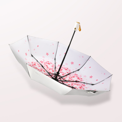 全自动钛银胶樱花五折遮阳伞晴雨伞两用女防晒防紫外线折叠太阳伞全自动三折钛银胶内樱花