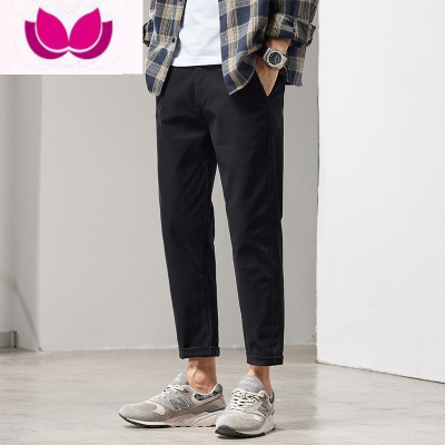 七斓九分休闲裤男夏季薄款小西裤2023新款潮牌黑色宽松直筒长裤子