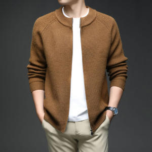 粗纺针织开衫男秋冬新款棒球领拉链保暖毛衣男士外套