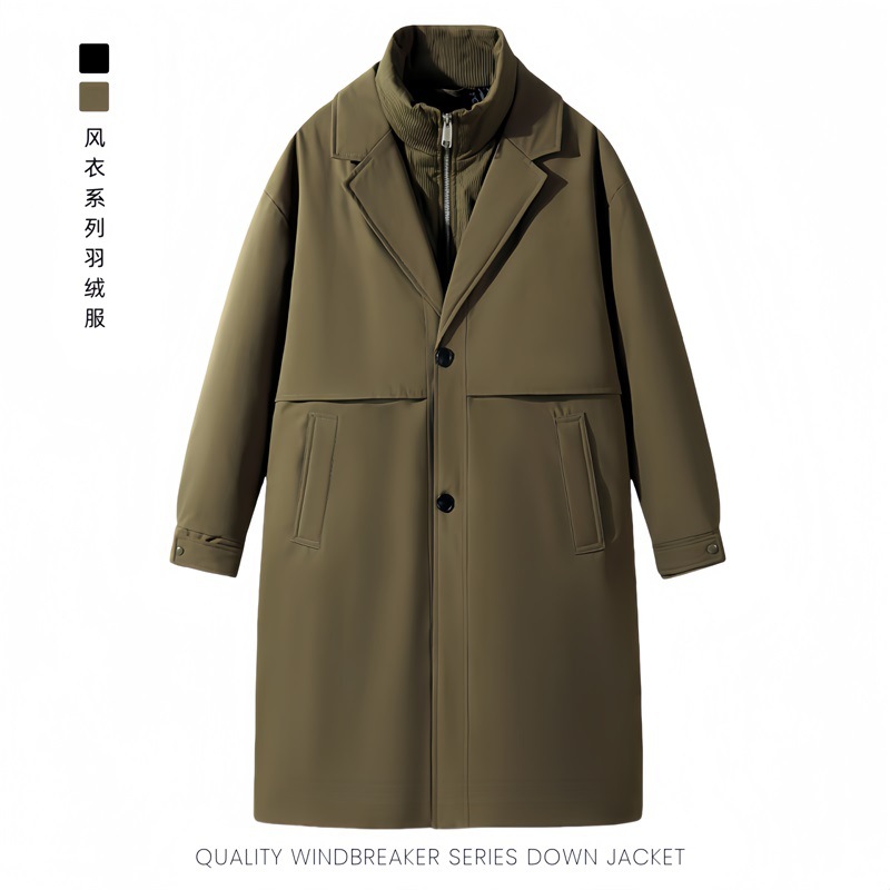 冬季男装工装白鸭绒羽绒服男女同款假两件立领保暖风衣外套男