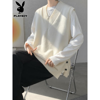 花花公子v领毛衣背心男士秋冬季潮牌青少年学院风内搭针织衫马甲