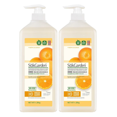 蔬果园(SukGarden)洗洁精家用果蔬清洗剂家庭装洗碗液 橘采星光1.28Kg*2