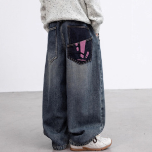 儿童装男童一体加绒裤子新款男孩加厚牛仔裤中大童秋冬款长裤