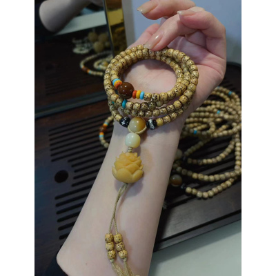 天然星月菩提黄金籽手串毛衣链108颗文玩佛珠念珠搭配菩提根莲花送女朋友老婆情人节七夕生日礼物