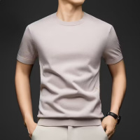 夏季新款男士透气休闲纯色商务轻奢舒适简约时尚翻领短袖T恤