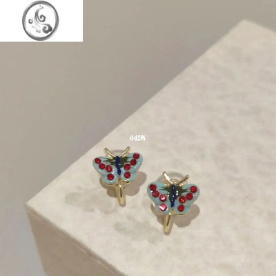 JiMi[珐琅蝴蝶~有耳夹]甜美少女亮晶晶钻蚊香盘耳饰银针耳钉