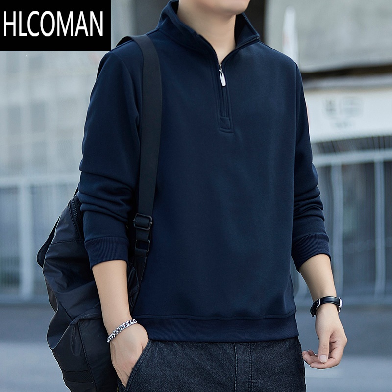HLCOMAN海蓝立领卫衣男半拉链新款加绒加厚打底衫宽松长袖T恤