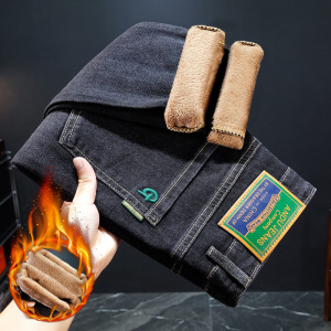 秋冬季高端刺绣牛仔裤男士弹力修身直筒潮流印花时尚长裤子男