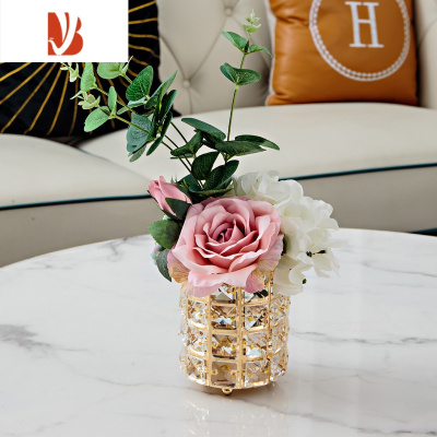 三维工匠轻奢网红水晶纸巾盒客厅餐厅遥控器收纳盒茶几花艺烟灰缸摆设 粉色小花艺