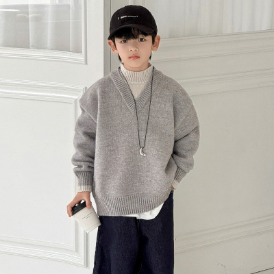 男童秋冬款毛衣假两件新款中大童装冬装儿童冬季加厚针织衫潮