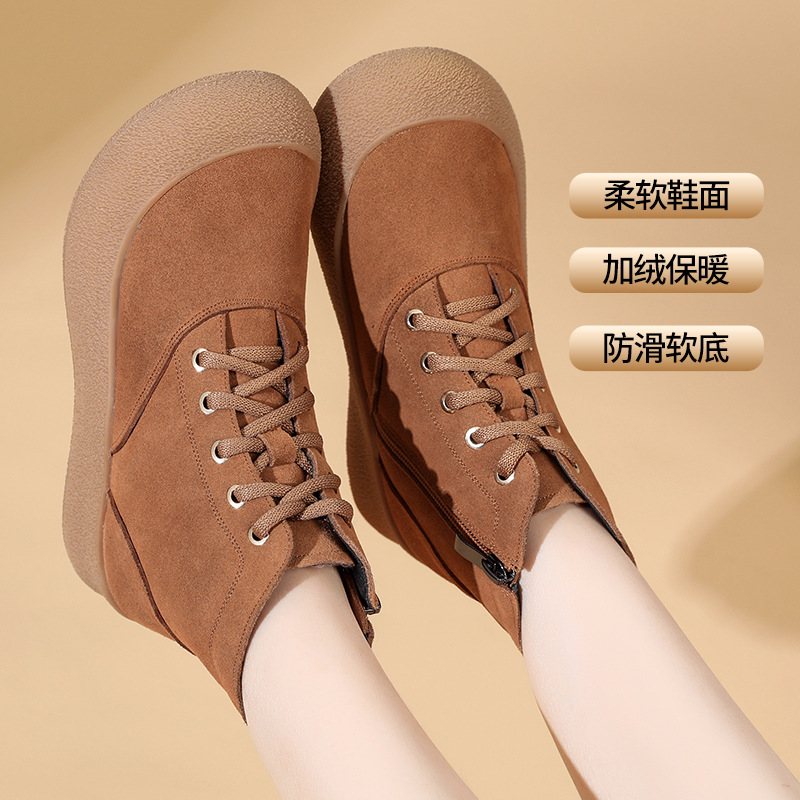 复古磨砂皮雪地靴秋冬季新款厚底耐磨软底休闲百搭加绒女棉鞋