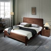 青木川 简约现代中式胡桃木全实木床1.8米双人床1.5米两米单人床大板直拼主卧室房间小户型家用休闲成人结婚榫卯床架床铺