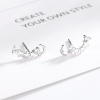 s925森系纯银星月镶钻小耳钉女韩版简约可爱甜美风时尚创意耳饰送女朋友老婆情人节七夕生日礼物