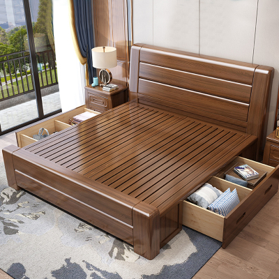 臻远ZY-SMC-111 现代简约实木床 1.2米抽屉高箱