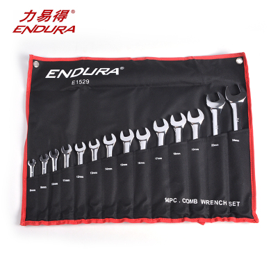 力易得(ENDURA)14件套全抛光两用扳手 开口扳手梅花扳手 两用扳手组套 E1529 1套