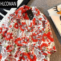 HLCOMAN复古美式vintage日系古巴领花衬衫男短袖夏季港风痞帅宽松衬衣男Y