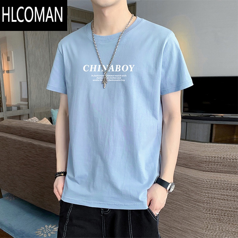 HLCOMAN男士短袖t恤夏季薄款2025新款夏天透气圆领休闲衣服